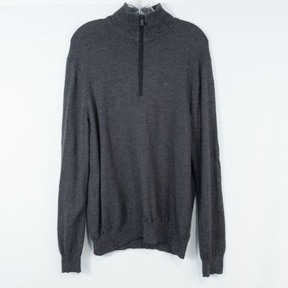 Calvin Klein Italian Merino Wool 1/4 Zip Pullover Mens Large Charcoal Heather